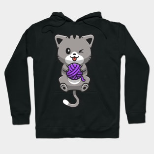 Cute Cat Playing Yarn Ball Cartoon Hoodie